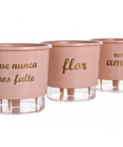 Kit Com 3 Vasos Autoirrigáveis Flor E Amor Rosa