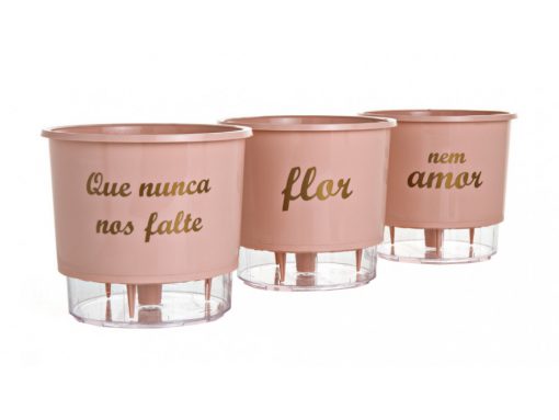 Kit Com 3 Vasos Autoirrigáveis Flor E Amor Rosa